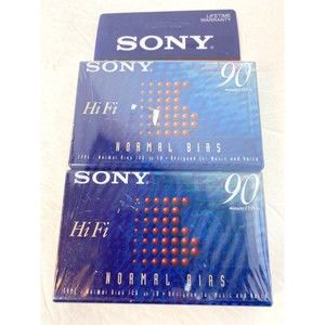 2 VTG Sony HiFi 90 Min Blank Cassette Tape Type 1 Normal Bias Brand New Sealed